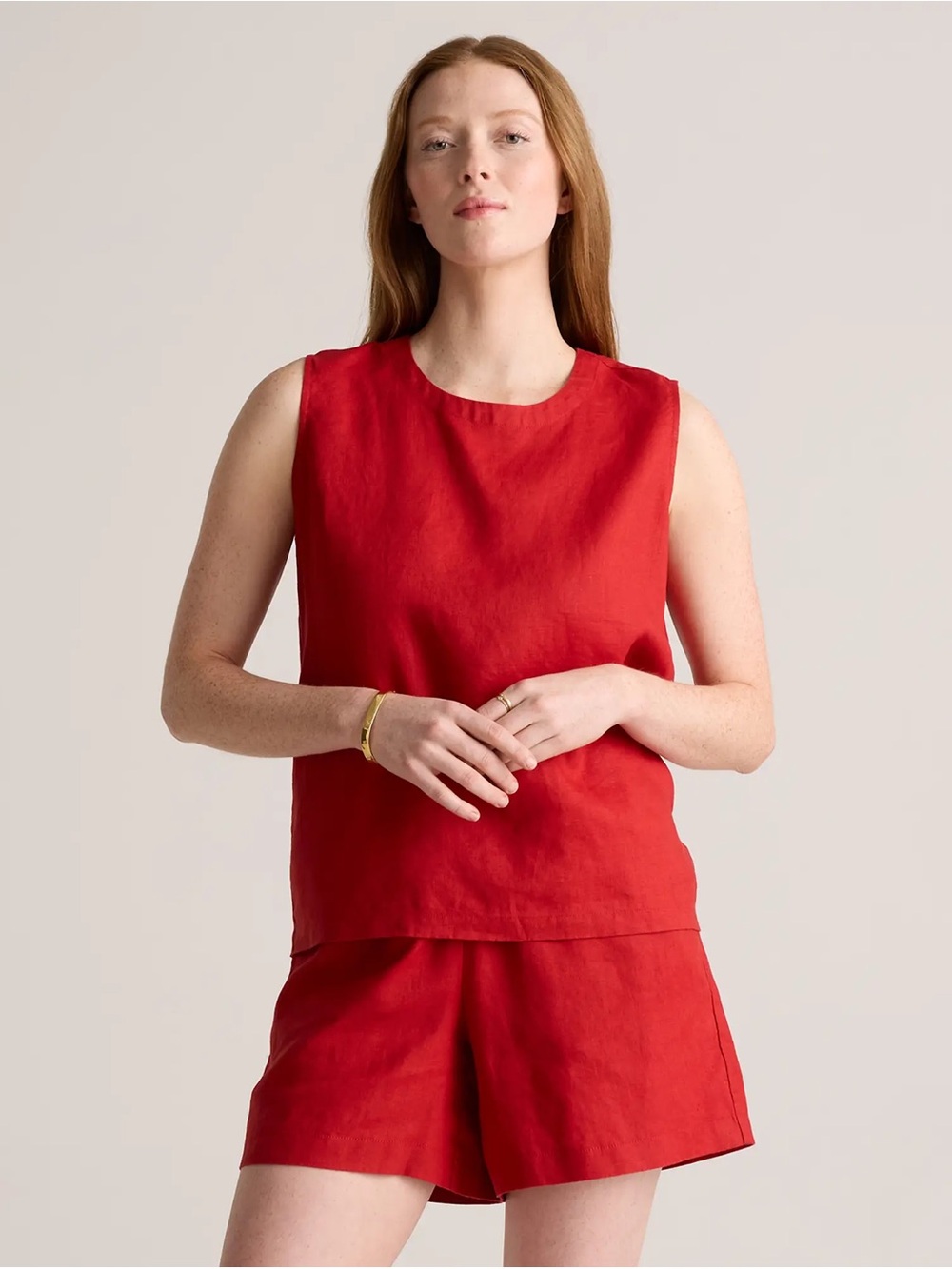 Quince 100% European Linen Tank - Chilli